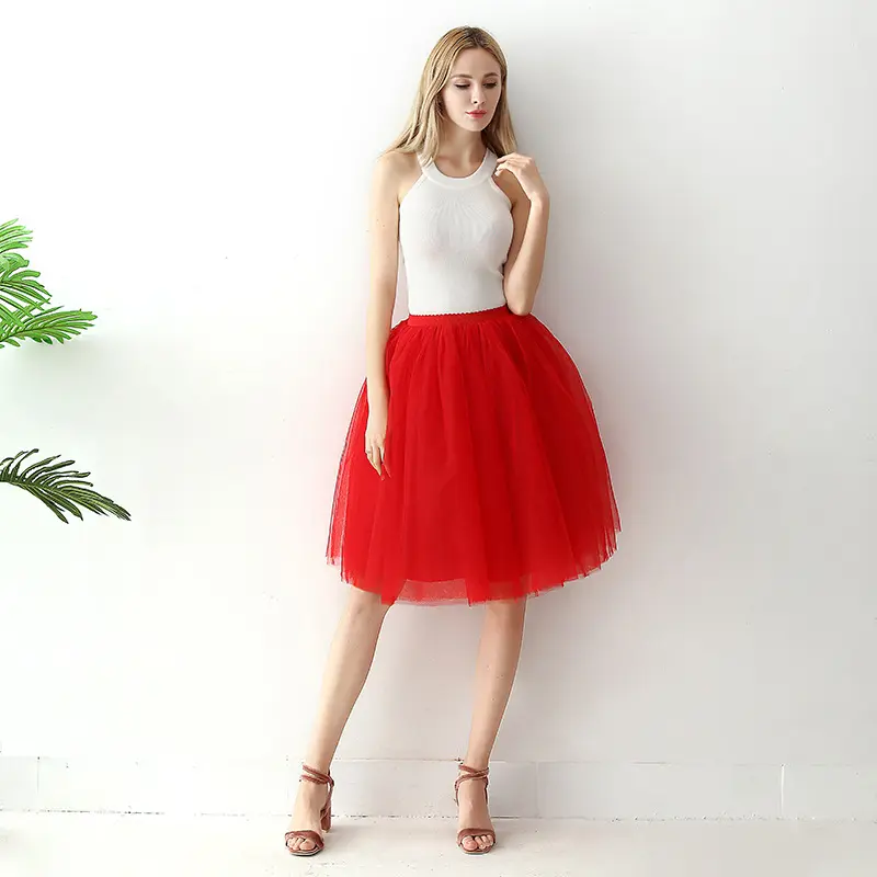 Puff red Tutu skirt 5 -layer pleated net yarn 65 cm skirt ballet adult white A -line christmas tulle tutu skirt for girls