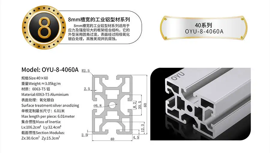 2020 3030 4040 4080 Marco de perfil de extrusión de aluminio Ranura en T Ranura en V 40x40 Perfiles de Aluminio Industriales negros extruidos personalizados