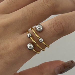 Fashionable Versatile Titanium Stainless Steel Open Ring Gold and <strong>Silver</strong> Color Blocked Spherical Multi-Layer for Christians - Product Image 2