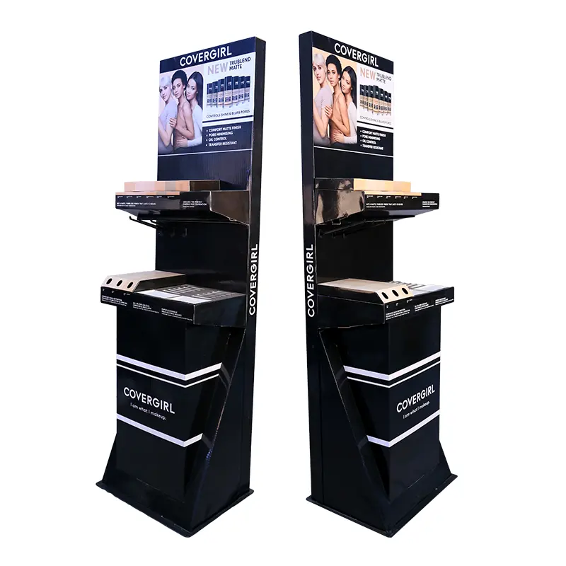 Custom Retail Acrylic Plastic Paper Makeup Stand Display Cardboard Floor Display Rack Eyelash Lipstick Cosmetic Display Stand