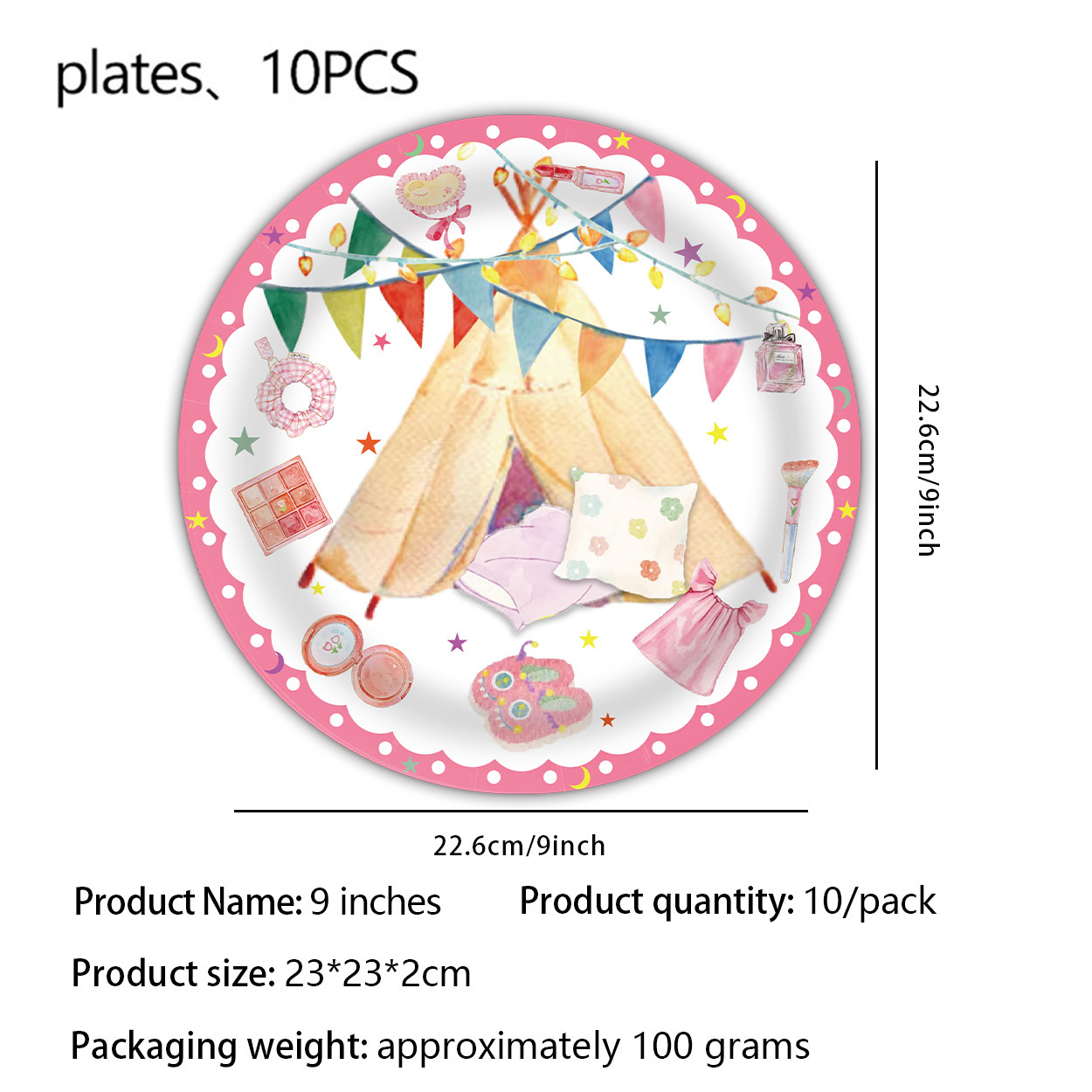 Assiettes en carton 23 cm, lot de 10