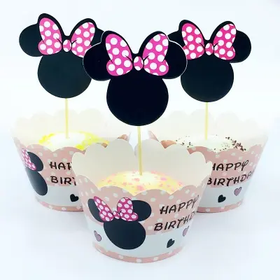 Ywbeyond venta al por mayor de cumpleaños de bebé niña cupcake decoración fiesta pastel envoltura toppers