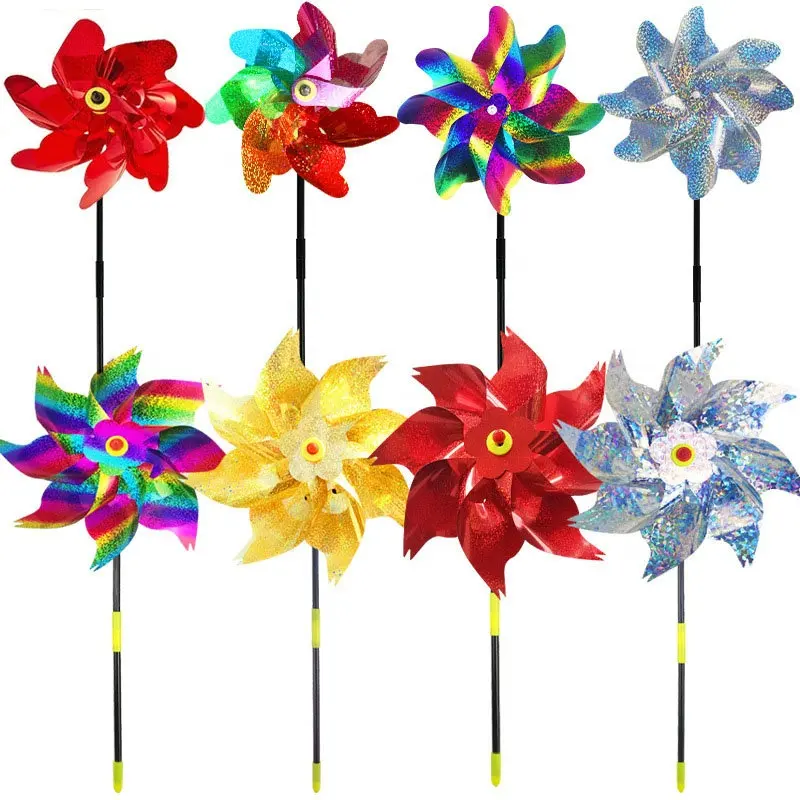 Pássaro Repeller Sparkly Holográfico Pinwheel Moinho De Vento Gramado Jardim Pássaro Assustador Reflexivo Pinwheels com Estacas