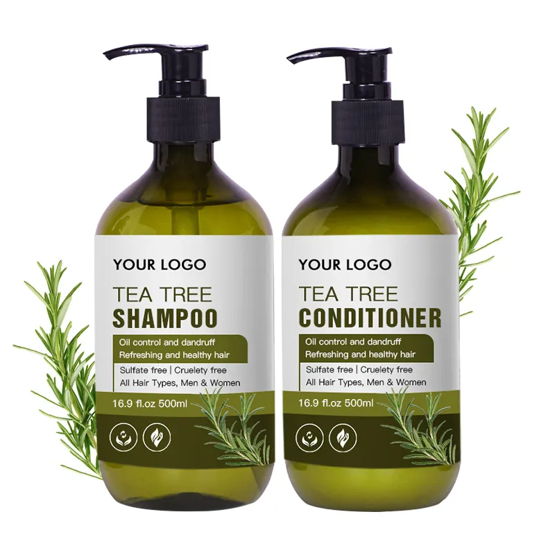 OEM üretici toptan özel etiket çay ağacı yağı Anti saç dökülmesi besleyici şampuan ve saç kremi yağlı ciltler İçin saç
