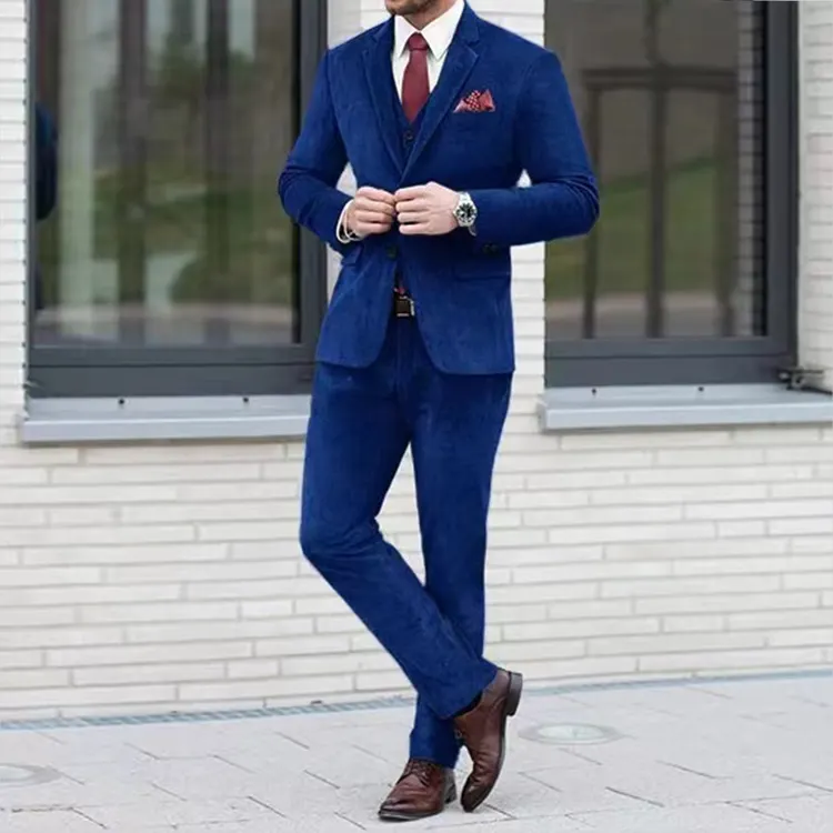 ODM terzi erkek takım elbise mavi tek göğüslü erkek kadife erkekler için blazers suits