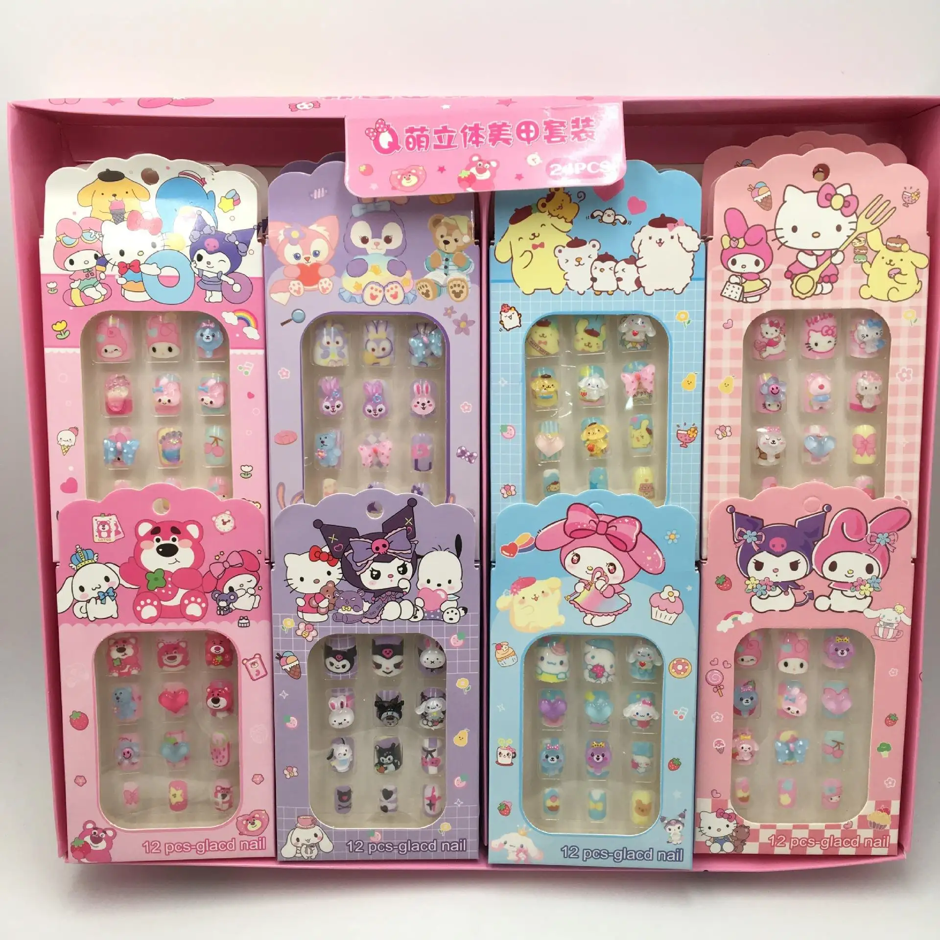 Adesivo de unhas Melody para meninas, adesivo de unhas Kuromi 3D, conjunto de adesivos de unhas de maquiagem KT Melody para crianças