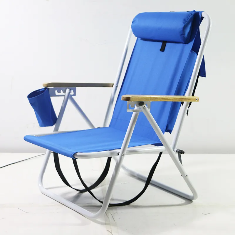 Açık ucuz özel kompakt katlanır plaj sandalyesi ile ahşap kollu ve yastık