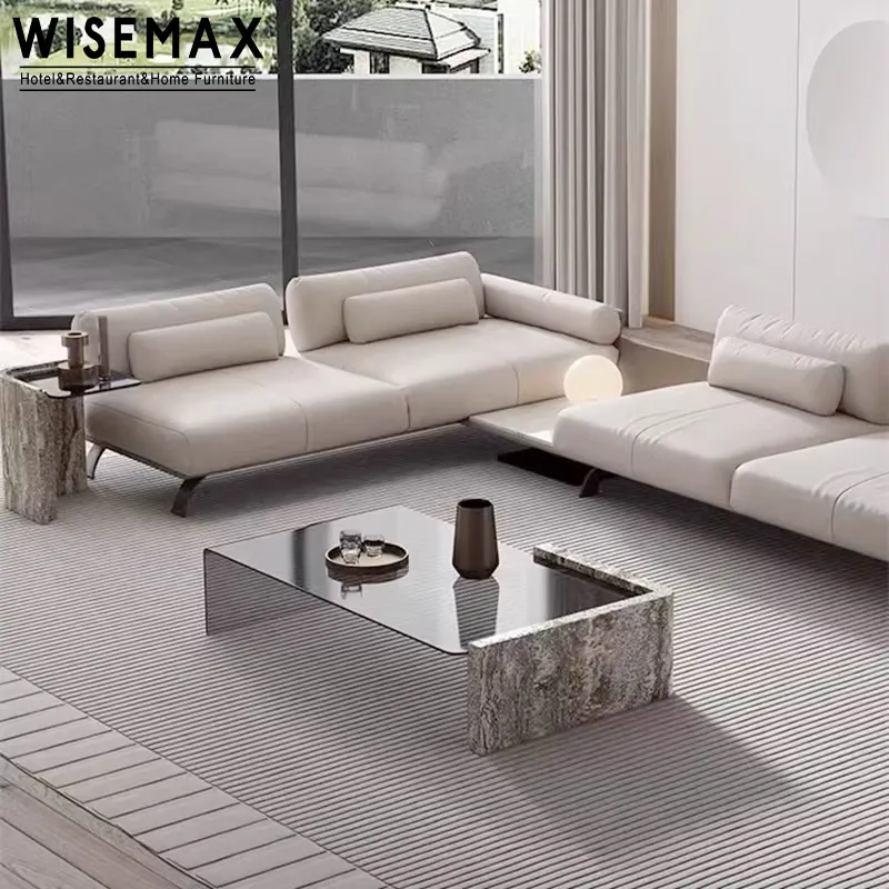 WISEMAX FURNITURE Table basse légère de luxe avec dessus en verre trempé Calacatta Viola Table centrale avec pieds en marbre pour usage domestique