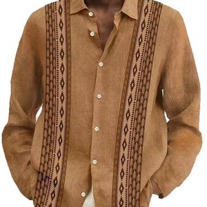 <span class=keywords><strong>2025</strong></span> Người Đàn Ông Của Thời Trang Hàng Ngày Giản Dị Dài Tay Áo Sơ Mi 3D In Cây Cọ Và Sọc Dệt Kim Dệt Cho Mùa Hè - Product Image 5