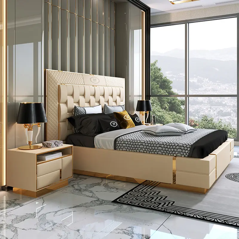 2024 personalizado moderno clásico de lujo copetudo tapizado king size marco de la cama de terciopelo conjunto de dormitorio traje de muebles cama de lujo para dos