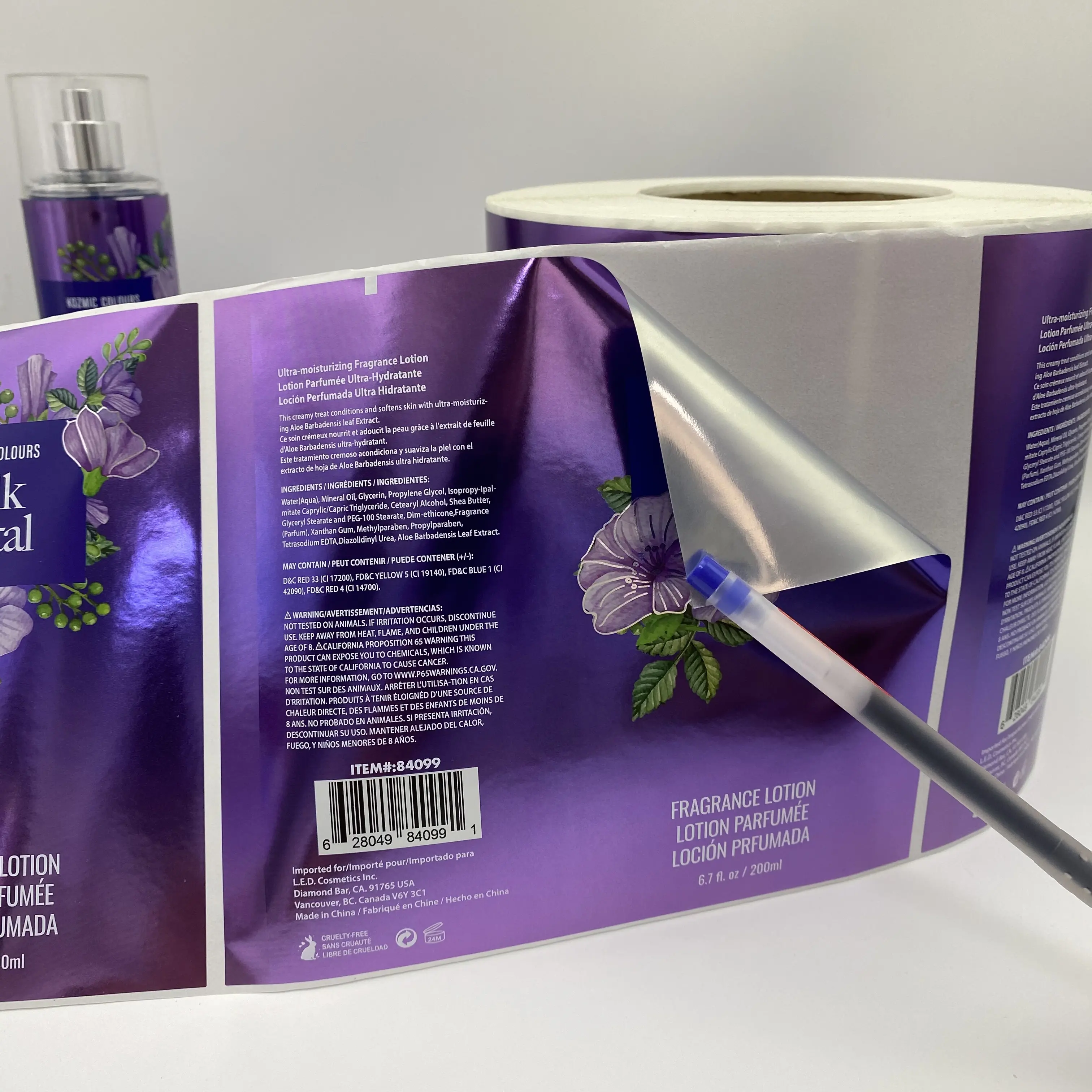 Fábrica personalizada bonito luxo brilhante impressão folha rolo adesivos para etiquetas fragrância loção perfume impressão garrafa rótulos