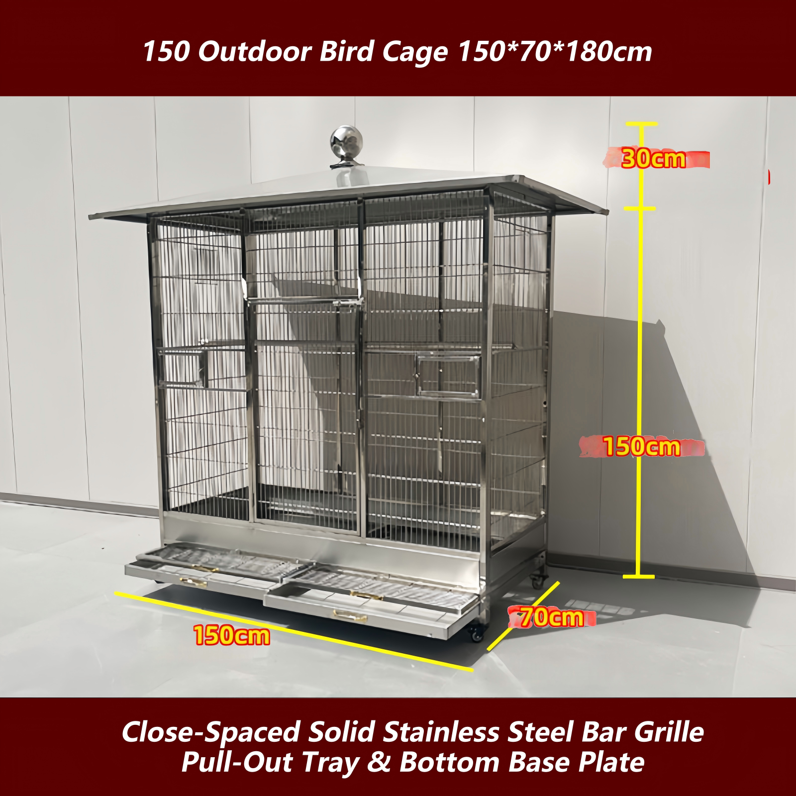 Cage à oiseaux extérieure argent 150 150*70*180cm