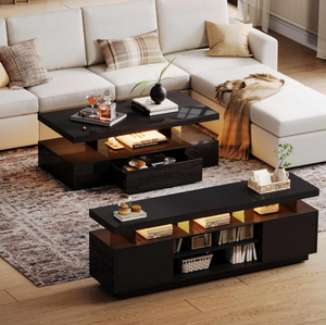 2-Piece Modern oturma odası masası takım 59 "parlak TV standı sehpa oturma odası için LED eğlence merkezi ile depolama - Product Image 1