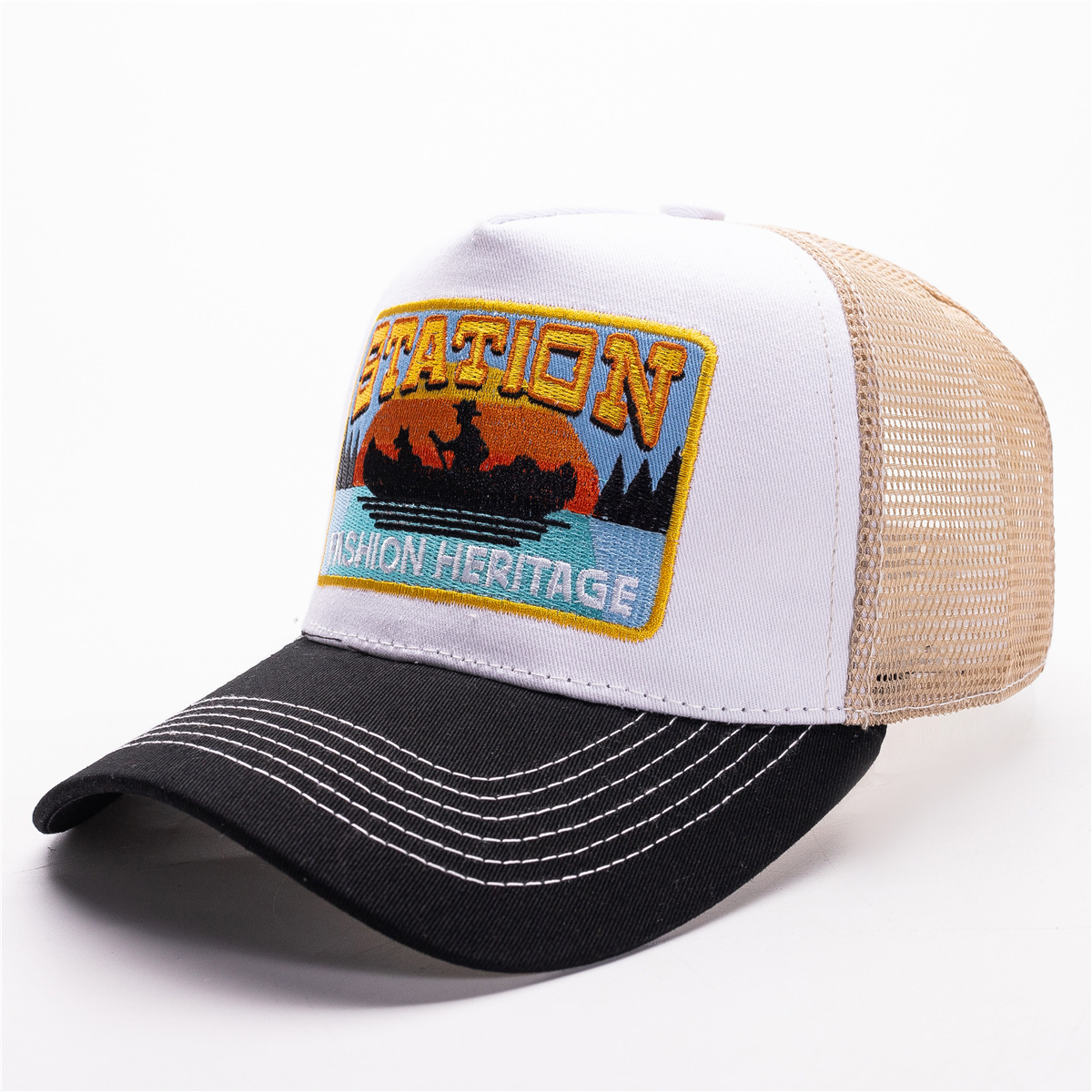 People and boat-white-black brim