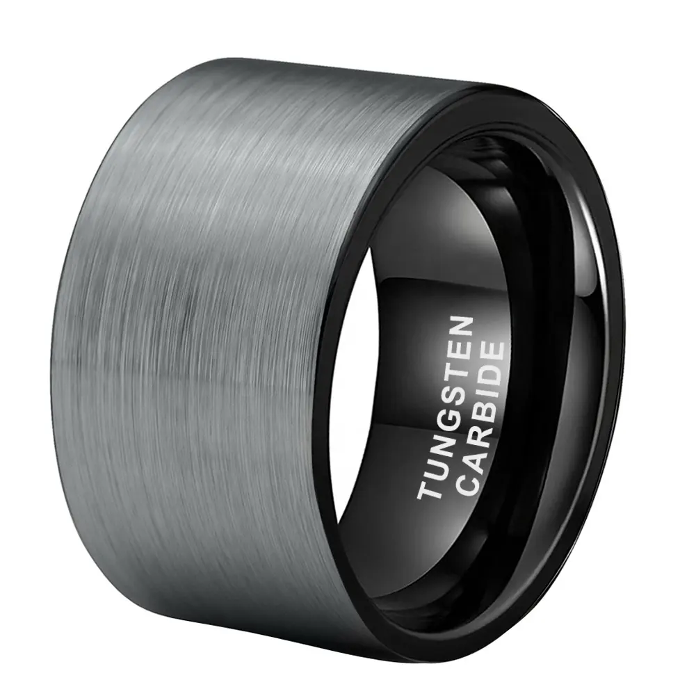 Coolstyle gioielli all'ingrosso Dropshipping anello in tungsteno nero spazzolato argento da 12mm per fede nuziale di fidanzamento moda donna uomo