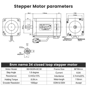 Magazzino ue 4 assi 8N.m 1200oz.in motore passo-passo ibrido a circuito chiuso nema 34 stepper motor con <span class=keywords><strong>controller</strong></span> <span class=keywords><strong>cnc</strong></span> kit - Product Image 3