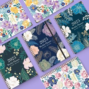Bview Art cuaderno en inglés 2025 Bloc de notas en inglés Borde de metal A5 bobina diario planificador horario de trabajo calendario libro con marcapáginas de PVC - Product Image 3