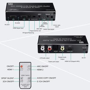 SYONG <strong>HDMI</strong> <strong>Switch</strong> Audio Extractor ARC, <strong>2</strong> <strong>Inputs</strong> <strong>1</strong> <strong>Output</strong> 4K@60hz with Optical Toslink SPDIF Coaxial+ Analog RCA Stereo Audio Out