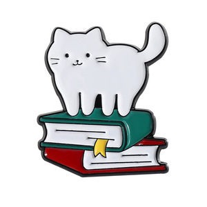 Reading book <strong>bookish</strong> badge learning cat enamel pin