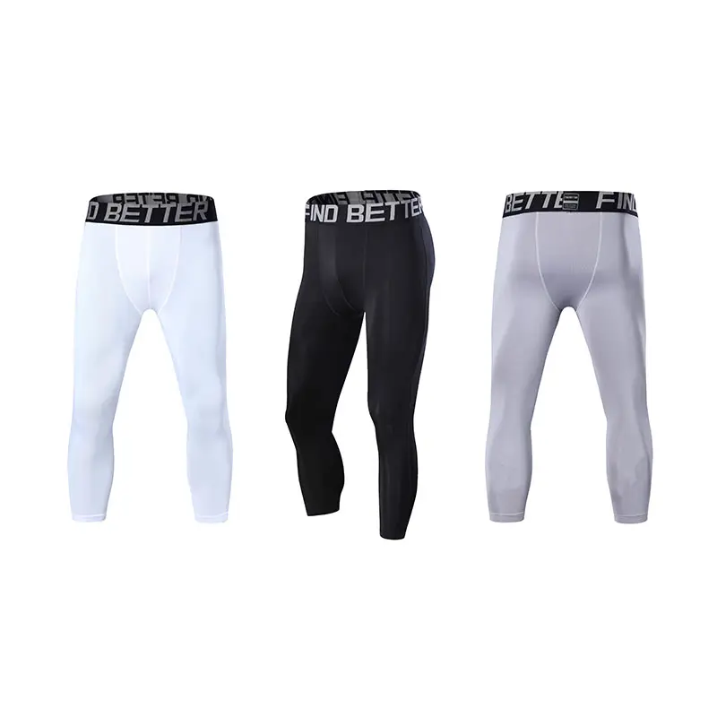 Pantalones de capa Base de Jogger de compresión elástica de secado rápido, ropa deportiva para gimnasio, mallas 3/4 personalizadas para hombre, logotipo personalizado ajustado con impresión Digital