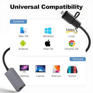 ZOGUO 1Gbps 2-in-1アルミケースUSB 3.0/タイプC RJ45アダプターラップトップデスクトップテレビスマートフォン用イーサネットアダプター - Product Image 5
