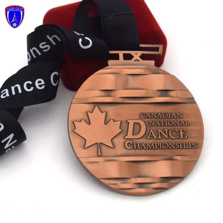 Medaglia del campionato di danza nazionale canadese personalizzata 3D foglia d'acero bronzo antico vecchie medaglie sportive con striscia