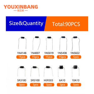 90PCS 10 giá trị CHỈNH LƯU <span class=keywords><strong>Diode</strong></span> Cầu các loại Kit Set 1n4148 1n4007 1n5819 1n5408 1n5822 sr3100 sr5100 her303 6a10 10a10 - Product Image 5