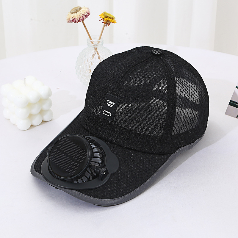 Solar-powered fan cap-black