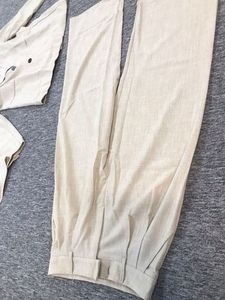 カジュアルスーツワイドレッグパンツ付きスリーピースセット女性用ファッション2023年夏高度アプリコットシルエットリネン