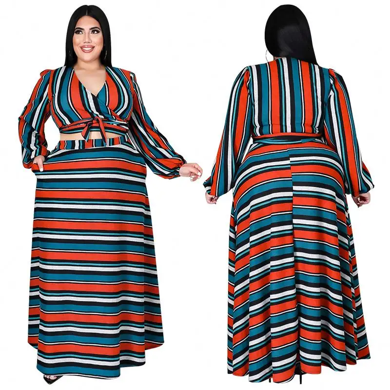 2021 Mujer Plus tamaño ropa de manga larga de las mujeres Top medallón dos pieza falda Set 2PC corta faldas conjuntos 4xl 5xl 6xl