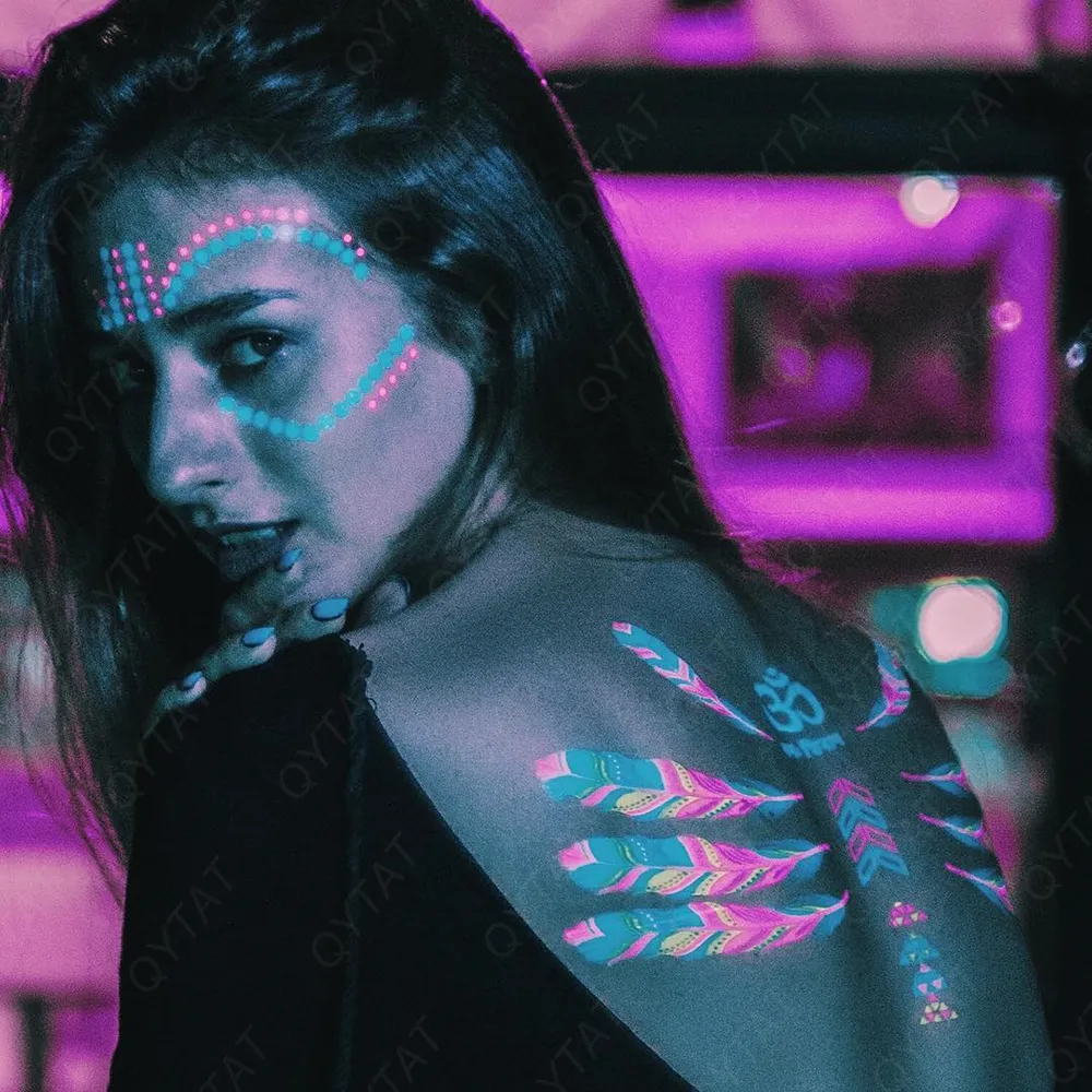 Kosmetische Haut sicher Temporäre Körper kunst Coole Designs leuchten unter UV-Licht Neon Tattoo