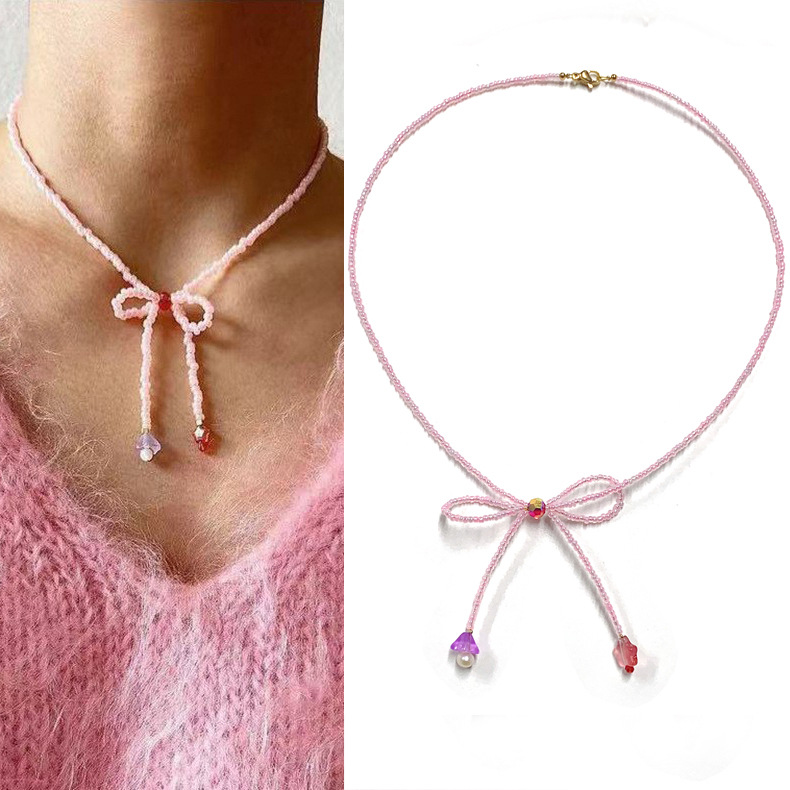 collier rose 43cm-éviter le liquide