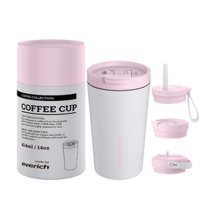 EVERICH NEW Coffee Mug 14oz Double Wall 316 Stainless Steel <strong>Cup</strong> With 3 Lids for <strong>Cup</strong> Holder Fridenfly