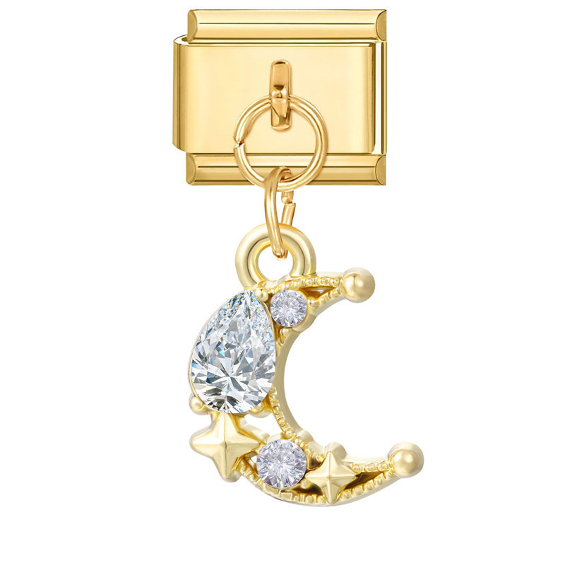 Pendentif fond doré-lune diamant blanc