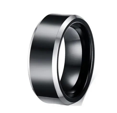 Aliança de casamento de homens e mulheres de tungstênio martelado 8 mm com cúpula preta/prata e ouro rosa escovado