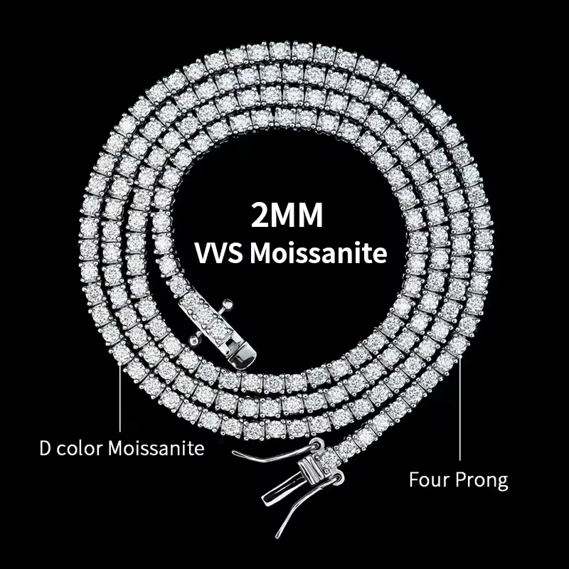 Collana in argento con moissanite da 2 mm