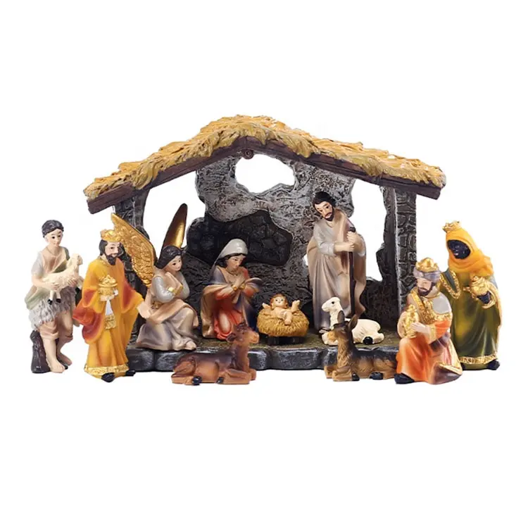 Tema Cultural Religioso Jesús bebé pesebre gran familia conjunto decoraciones escena del nacimiento de Jesús artesanías de resina regalos