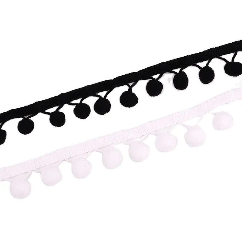 Rouleau de dentelle tricotée en polyester, disponible en noir ou blanc, pour la couture, élastique, coupe pompon, 5/20 y, vente en gros, 12mm
