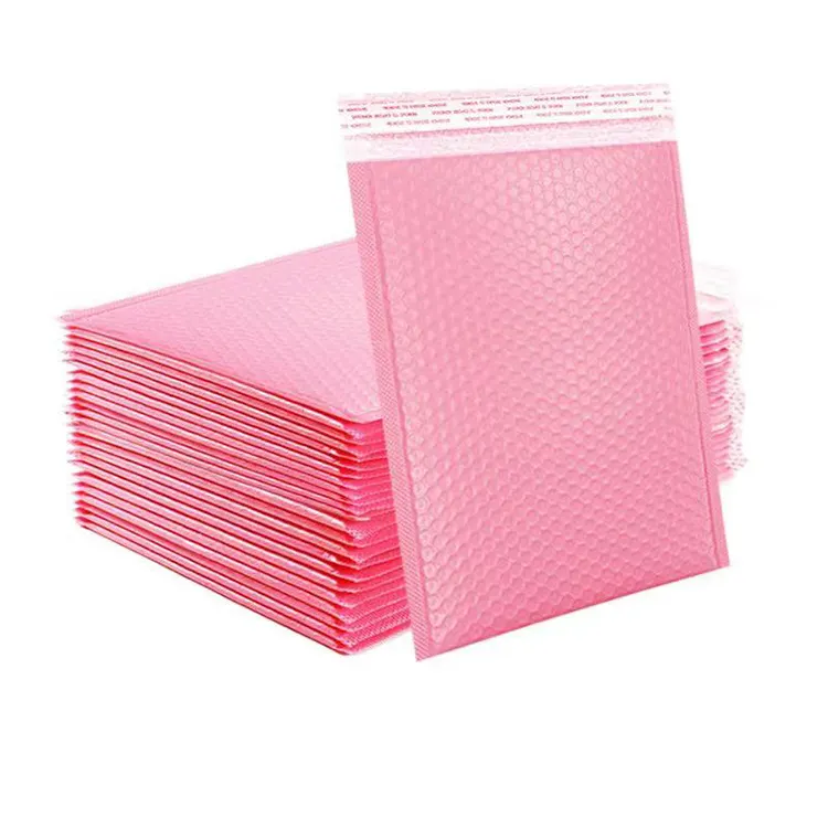Pink Matte Mailing Bag Bubble Padded Envelope Verpackung Benutzer definiertes Logo Poly Bubble Mailers abbaubare Plastiktüte