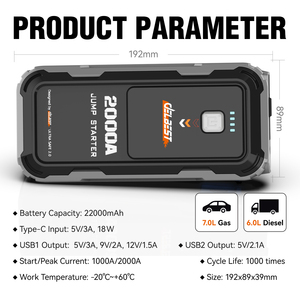 Dual-Purpose Jump Starter &amp; <strong>Power</strong> <strong>Bank</strong>: 18W PD <strong>Input</strong>, <strong>QC3.0</strong> <strong>Output</strong> for Cars <strong>and</strong> Gadgets - Product Image 3