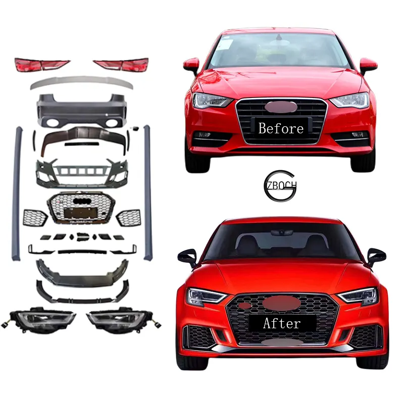 Bộ dụng cụ cơ thể cho 2013 + Audi A3 S3 nâng cấp 2019 RS3 xe bội thu đèn pha đèn hậu bên váy xe spoilers