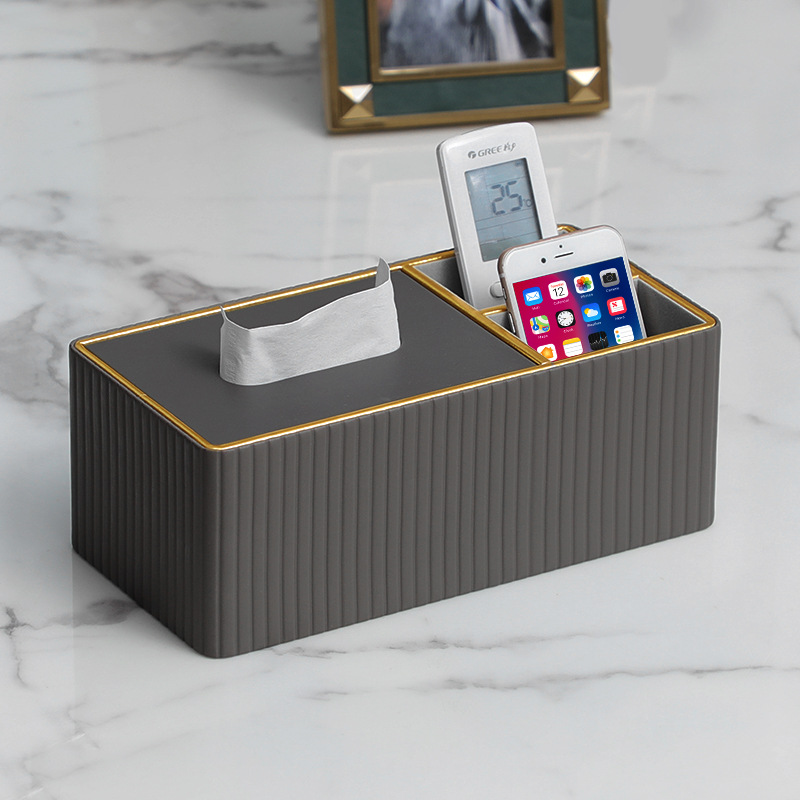 Gray Italian striped double-compartment storage box