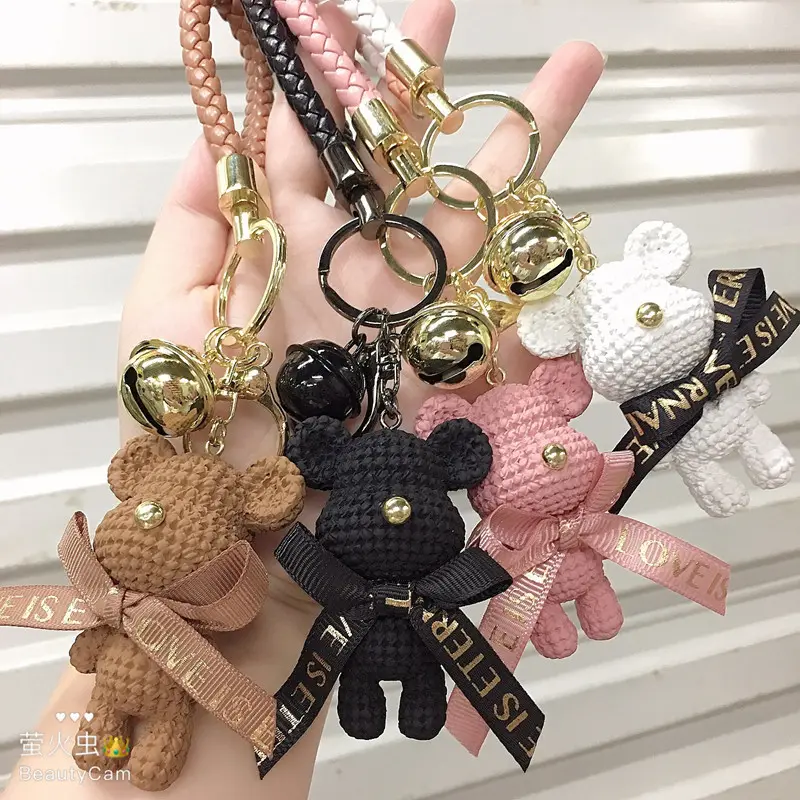 Venda quente Bow Knot Bear Pendant Key Chains Bag Acessórios Chaveiros Para Homens E Mulheres