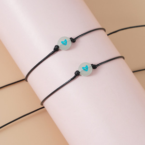 粉红色承诺留言卡友谊夜光夜光黑暗幸运心珠串手链 - Product Image 5