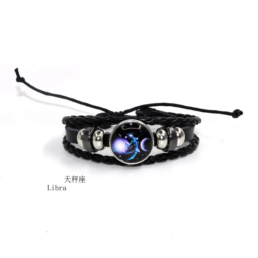 Braccialetto regolabile luminoso cancro 12 stelle bracciale personalizzato in pelle con segno zodiacale