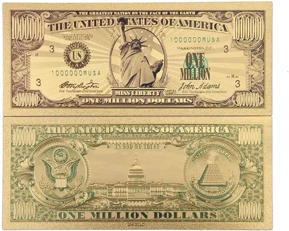 Personalize dólares de lei 1 milhões de dólares, original 24k, banhado a ouro, notas colecionáveis