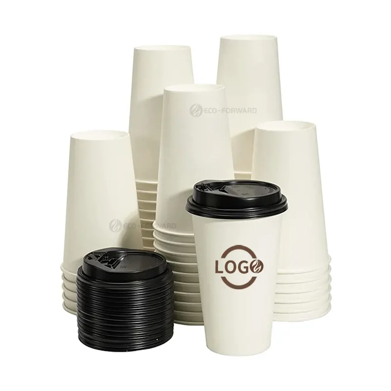 カスタムプリントホット二重壁8オンス10オンス12オンス生分解性コーヒーカップ蓋付き使い捨て紙コップ