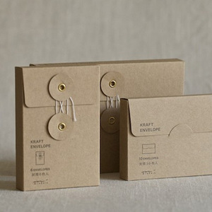 Kunden spezifischer Druck Mini-Schmuck verpackung Schwarzbrauner Kraft papier umschlag mit Knopf und Schnur - Product Image 3