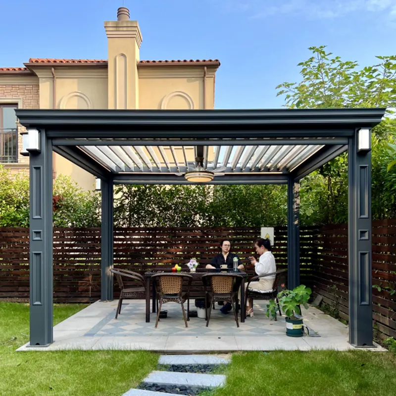 Chất Lượng Cao Hiện Đại Bioclimatic Pergola Không Thấm Nước Louver Mái Hệ Thống Bộ Dụng Cụ Điện Loại Bỏ Pergola Cho Vườn Gazebo Ban Công