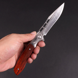 Dao Nhà Máy Custom Logo Gỗ Hồng Sắc Xử Lý Handmade Dao Gấp Damascus Thép Pocket Dao Với Chất Lượng Cao Da Bao Gồm - Product Image 4